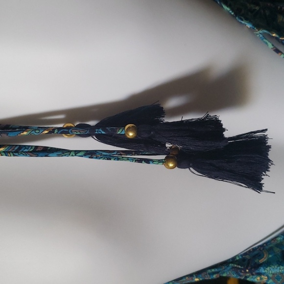 Beautifully Designed Boho Silk Dress Turquoise, Green, Brown & Gold. One Size - Picture 8 of 15